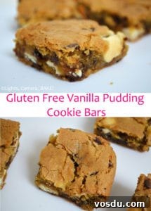 Gluten Free Vanilla Pudding Bars. Using gluten free flour and vanilla pudding mix in this mixture. Finish it off with chocolate chips and white chocolate chips and you have yourself an ooey gooey cookie bar!