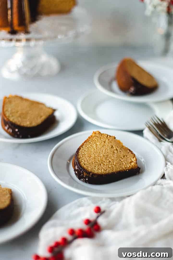 slices of bundt cake on white plates