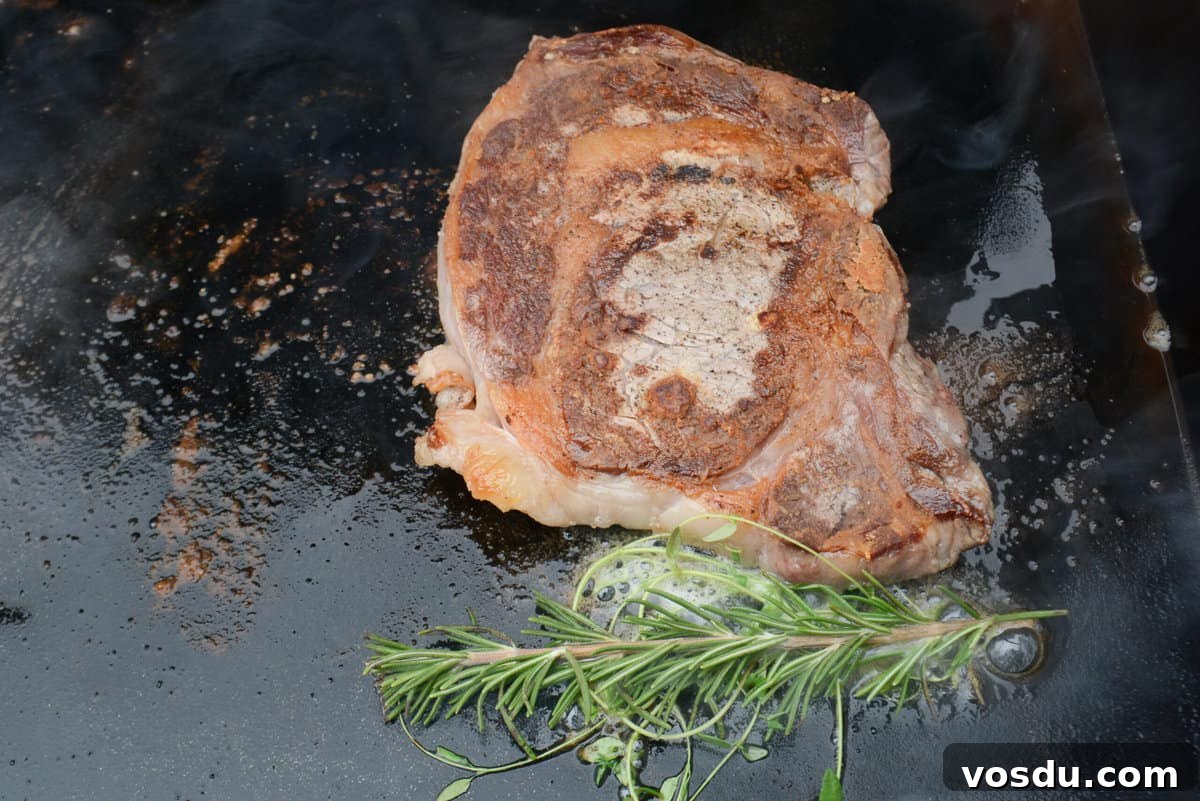 ribeye cooked on blackstone
