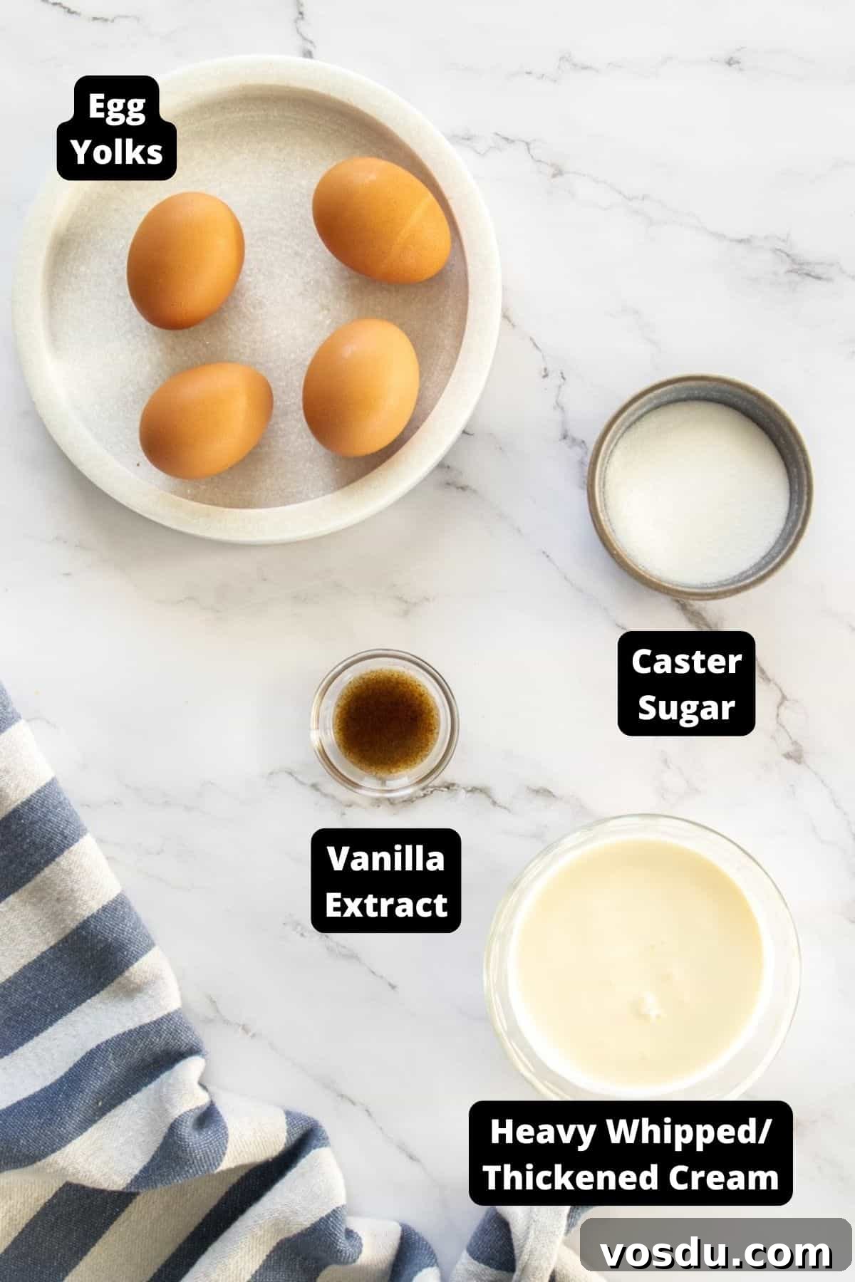 Ingredients in this recipe on a white marble background.
