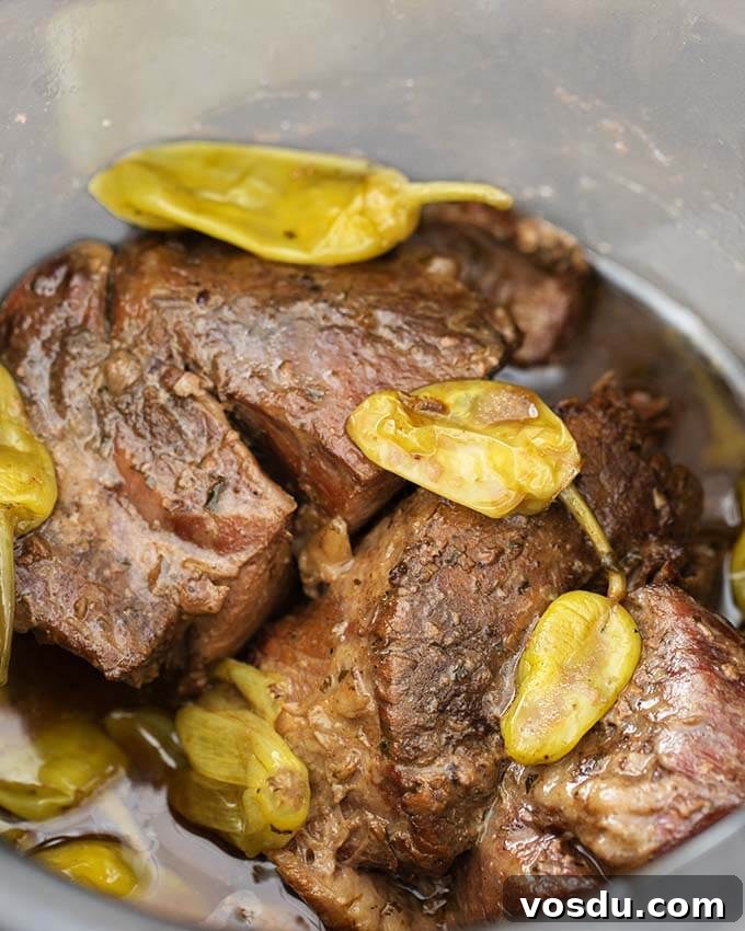 Mississippi Pot Roast in a pressure cooker pot