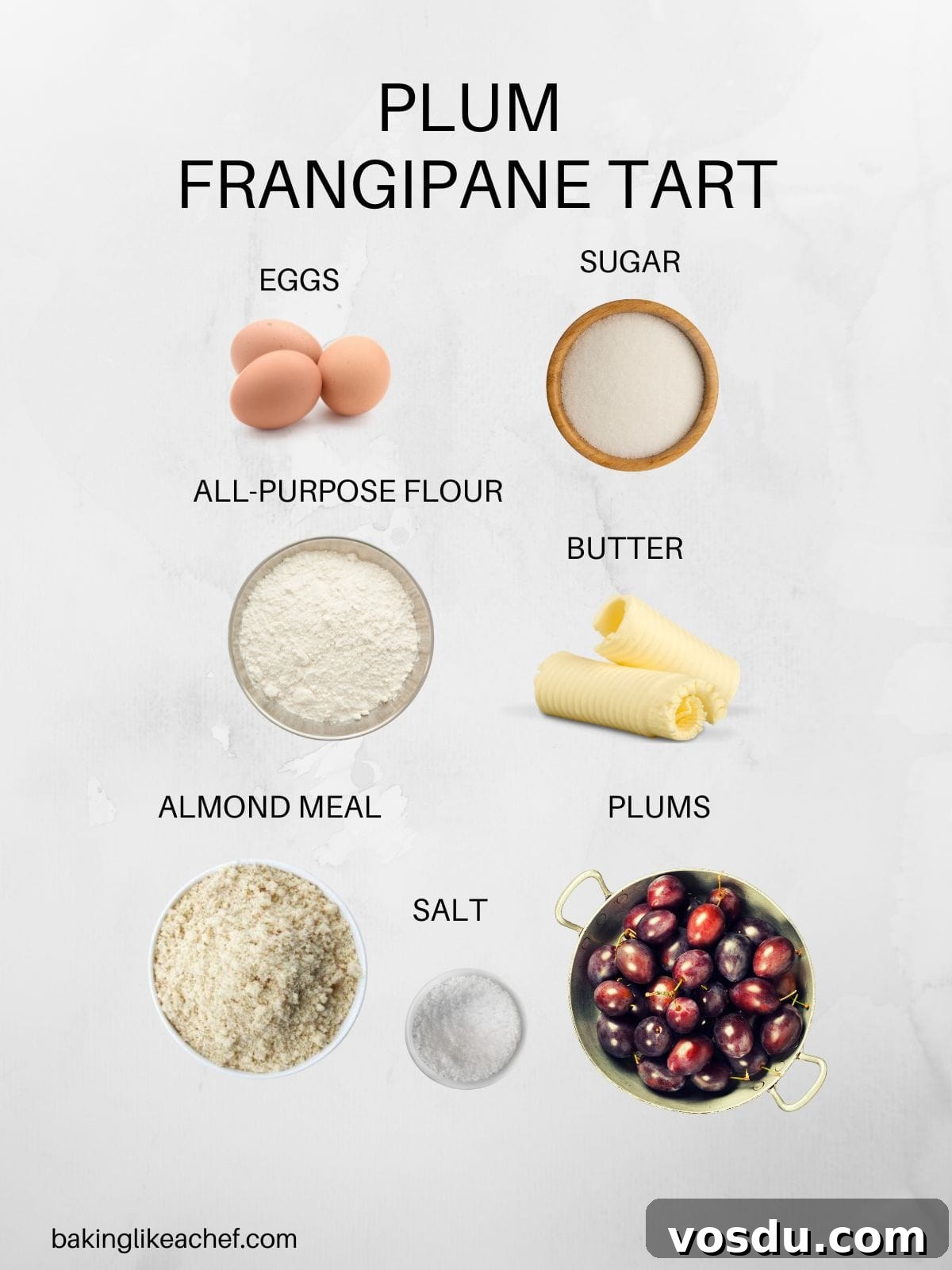 Plum frangipane tart ingredients.