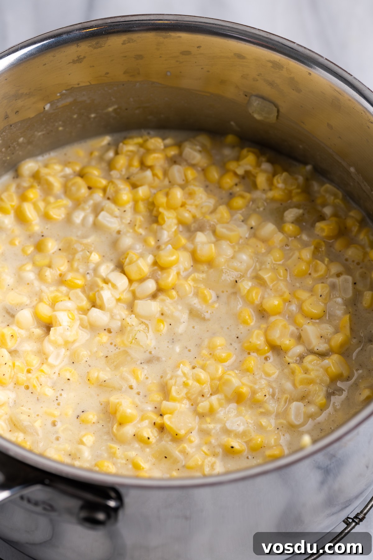 Vegan creamed corn in pot